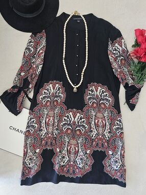 100% Silk Banana Republic  Paisley Boho Mini Dress - L